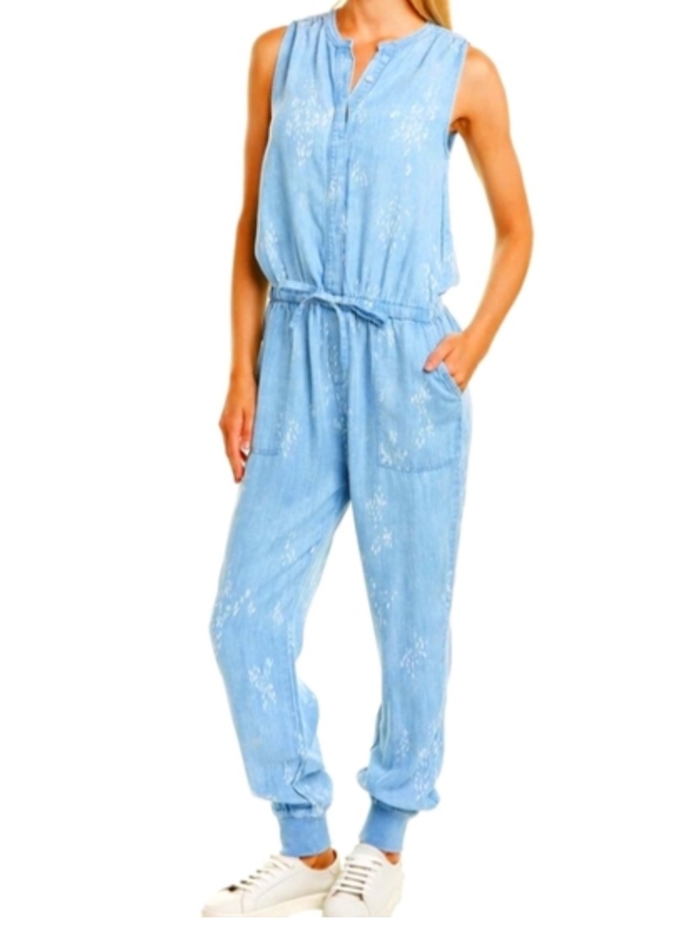 Splendid Wildflower linen-blend chambray blue jumpsuit size Medium